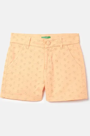 Benetton Girls Mid-Rise Floral Embroidered Pure Cotton Shorts