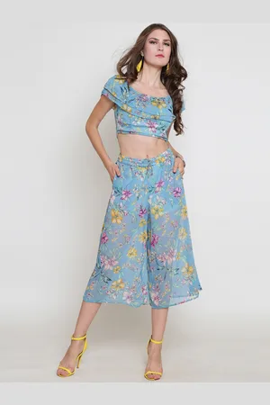 Sera Women Blue Printed Top with Palazzos