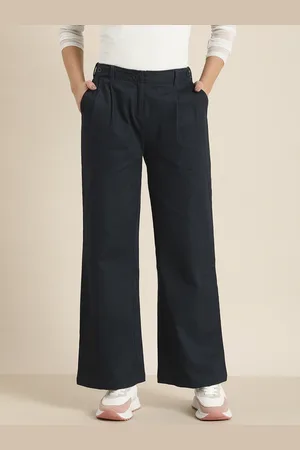 HERE&NOW Women Solid Pure Cotton Parallel Trouser
