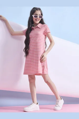 Stylo Bug Girls Striped Shirt Collar T-shirt Dress