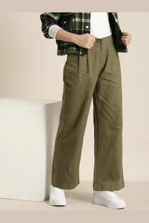 HERE&NOW Women Solid Pure Cotton Parallel Trouser