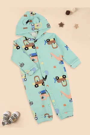 MeeMee Infants Printed Hooded Cotton Rompers