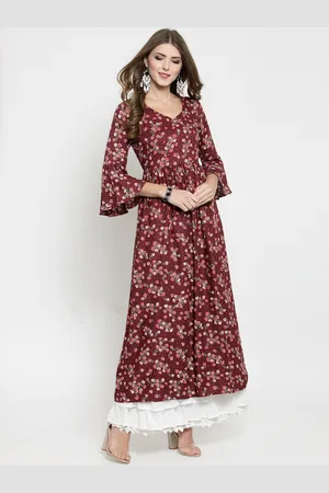 Sera Women Burgundy & Pink Floral Print Maxi Dress