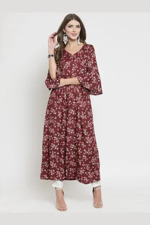 Sera Women Burgundy Printed Kurti with Trousers