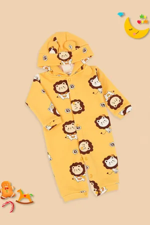 MeeMee Infants Printed Hooded Cotton Rompers