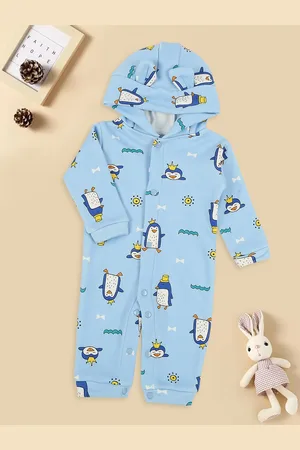 MeeMee Infants Printed Hooded Cotton Rompers