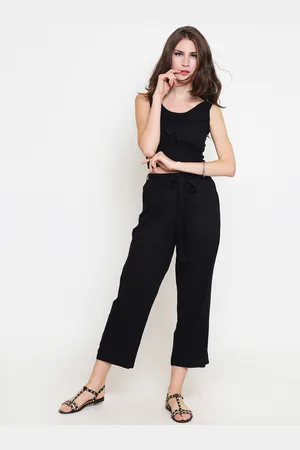 Sera Women Black Solid Top with Palazzos