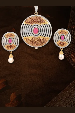 Adwitiya Collection 24CT Gold-plated Stone-Studded Antique Necklace & Earrings