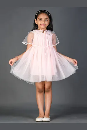 Kids On Board Girls Tie-Up Neck Crepe Fit & Flare Dress