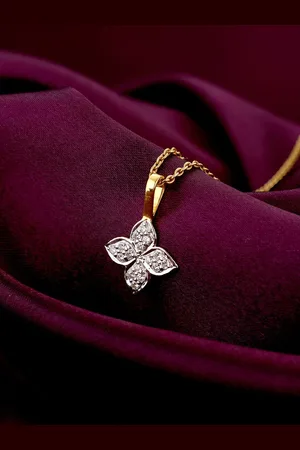 GIVA 14K Yellow Gold Gilded Floral Diamond Pendant- 1.23 gm without chain