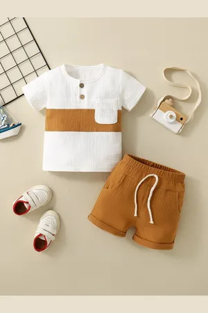 Stylecast Boys Henley Neck Short Sleeves Colourblocked T-shirt with Shorts