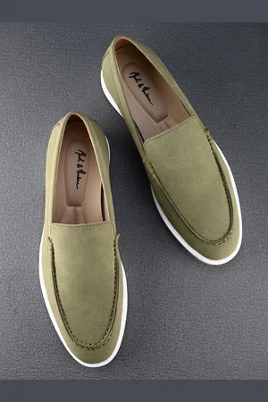 Mast & Harbour Men Olive Green Round Toe Memory Foam Suede Loafers