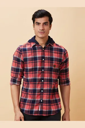 Being Human Tartan Checks Hooded Neck Long Sleeves Cotton Slim Fit Shacket