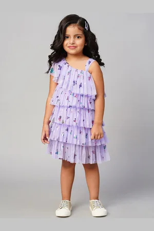 LIL DRAMA Girls Conversational Printed Asymmetric Neck Tiered Ruffles Dress