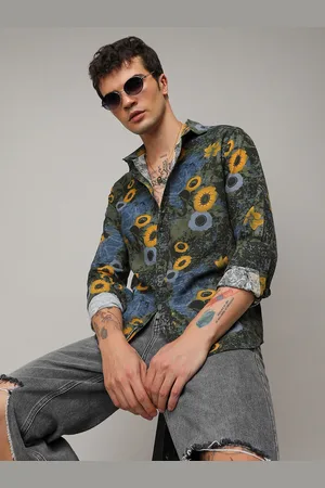 Campus Classic Floral Printed Spread Collar Long Sleeves Casual Shirt