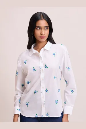 20Dresses White Floral Embroidery Pointed Collar Shirt