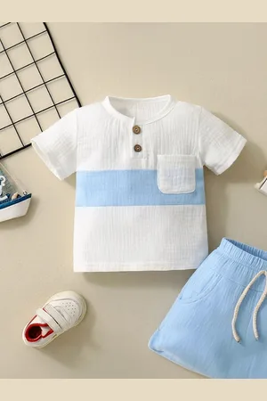 Stylecast Boys Henley Neck Short Sleeves Colourblocked T-shirt with Shorts