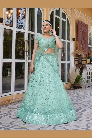SHOPGARB Embroidered Sequinned Semi-Stitched Lehenga & Unstitched Blouse With Dupatta