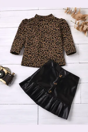 Stylecast Girls High Neck Long Sleeves Printed Top with Skirt