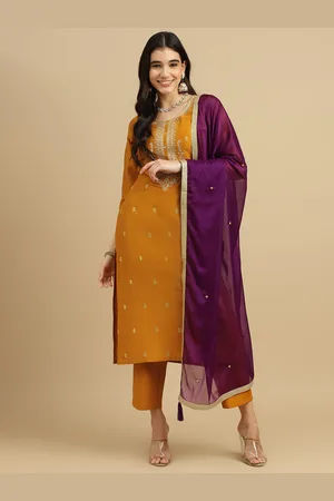 Mokosh Ethnic Motifs Embroidered Sequinned Staight Kurta & Trousers With Dupatta