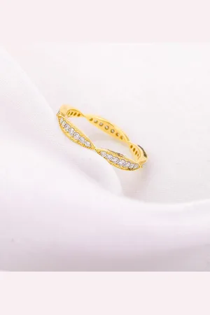 GIVA Unique Curve 18KT Gold Diamond Studded Finger Ring-2.0 gm