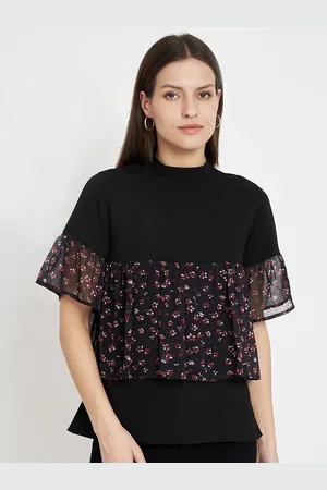 CHARMGAL Floral Printed High Neck Bell Sleeves Tiered Top