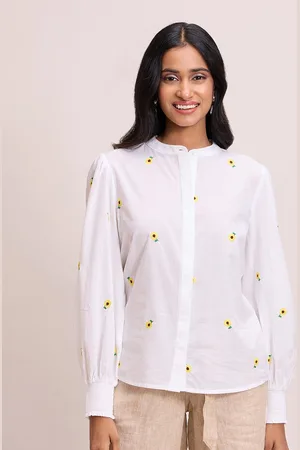 20Dresses White Floral Embroidery Mandarin Collar Shirt