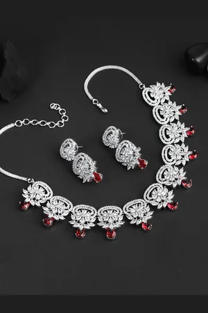 Adwitiya Collection Rhodium-Plated CZ Stone-Studded Necklace & Earrings