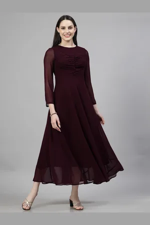 Aayu Georgette Round Neck Long Sleeves Maxi Casual Dress