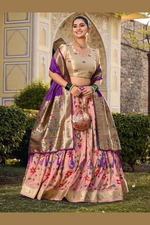 LOOKNBOOK ART Woven Design Silk Semi Stitched Lehenga & Unstitched Blouse With Dupatta