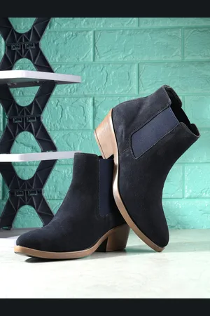 San Frissco Women Genuine Leather Suede Block-Heeled Chelsea Boots