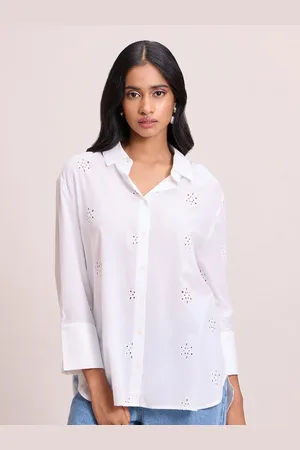 20Dresses White Floral Embroidered Broad Cuffs Schiffli Shirt