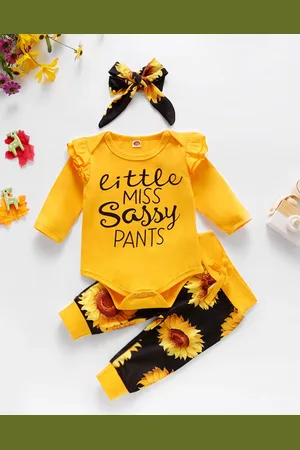 Stylecast Yellow Girls Printed Top With Trousers And Hairband