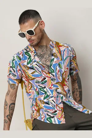 Campus White & Blue Classic Abstract Printed Casual Shirt