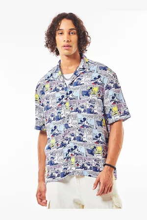 Bewakoof Mickey Mouse Graphic Printed Cuban Collar Oversized Shirt