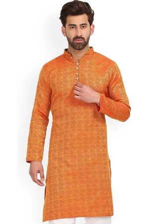Sydney Heights Ethnic Motifs Woven Design Mandarin Collar Straight Jacquard Kurta
