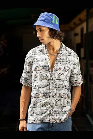 Bewakoof Oversized Mickey Mouse Printed Cuban Collar Casual Shirt