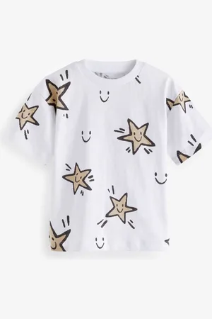 Next Boys Printed Drop-Shoulder Sleeves Pure Cotton T-shirt