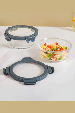 Nestasia Transparent & Grey 2 Pieces Microwave Safe Glass Lunch Boxes
