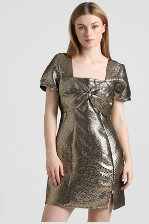 ONLY Gold-Toned Embellished Print A-Line Dress