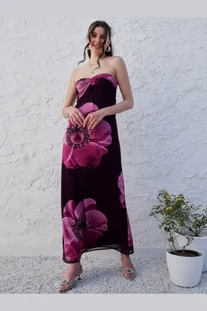 ATHENA Purple Floral Printed Strapless Maxi Dress