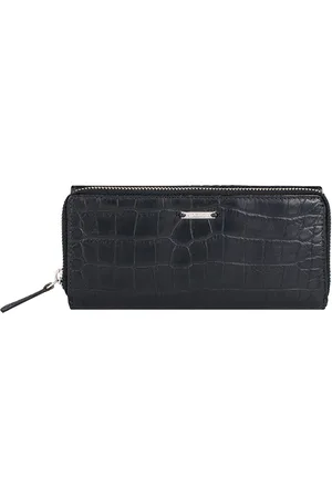 Hidesign Women Black Crocodile Skin Textured Leather Three Fold Wallet