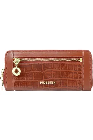 Hidesign Women Tan Textured Zip Detail Leather Envelope