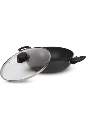 Prestige Magna Hard Anodised Black Cookware With Detachable Handle Kadai & Glass Lid