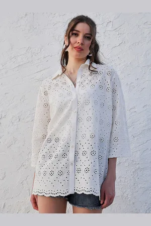 ATHENA Cotton Schiffli Shirt Style Top