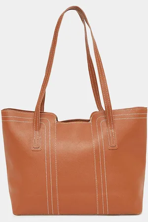 Styli Brown Stitch Line Oversized Shopper Shoulder Bag