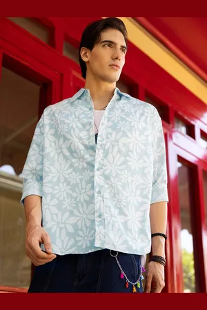 Bewakoof Grey Oversized Floral Printed Spread Collar Cotton Casual Shirt