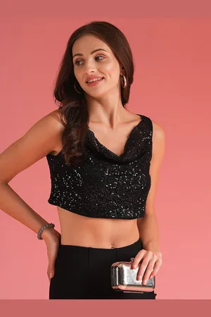 Globus Embellished Cowl Neck Sequined Crop Top