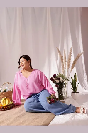 CURVY STREET Plus Size Self Design Puff Sleeves Regular Top