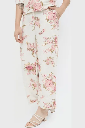 Lifestyle Women Floral Printed Mid-Rise Plain Parallel Trousers Trousers